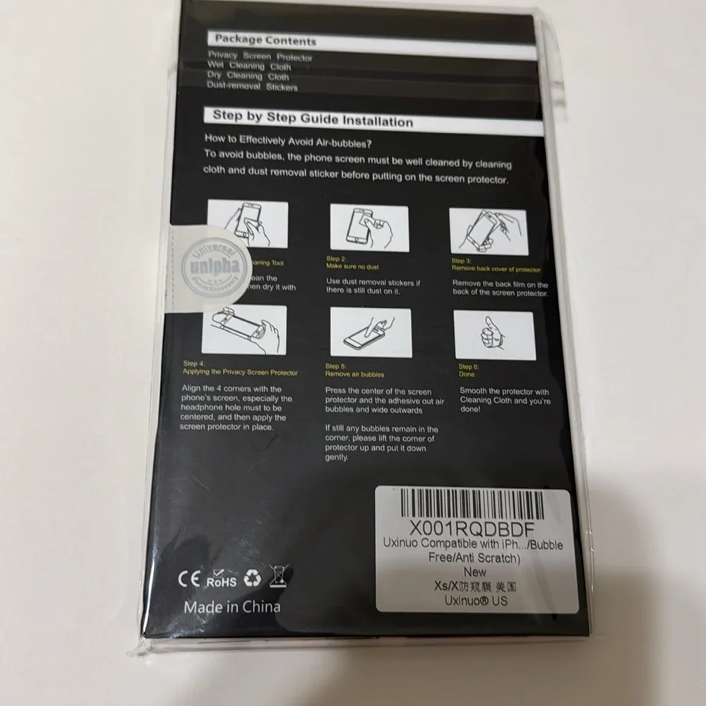 Uxinuo Privacy Screen Protector for iPhone X / Xs [Full Coverage] Tempered Glass